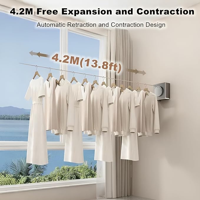 13.8ft Retractable Clothesline, Non-sag Clothesline, Indoor & Outdoor Heavy - Image 3