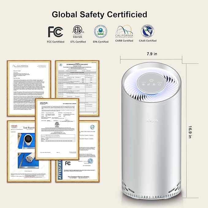 Aluminum Housing Air Purifiers for Home Bedroom Cover 1375ft². Washable - Image 8