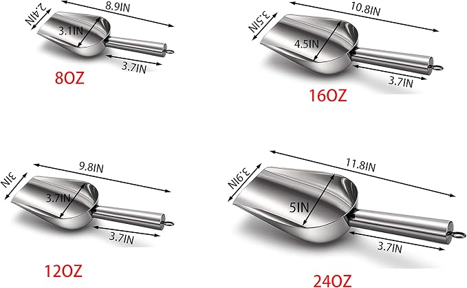 Cedilis 4 Pack Food Ice Scoops, 24oz Stainless Steel Scoop, Heavy Duty Metal - Image 5