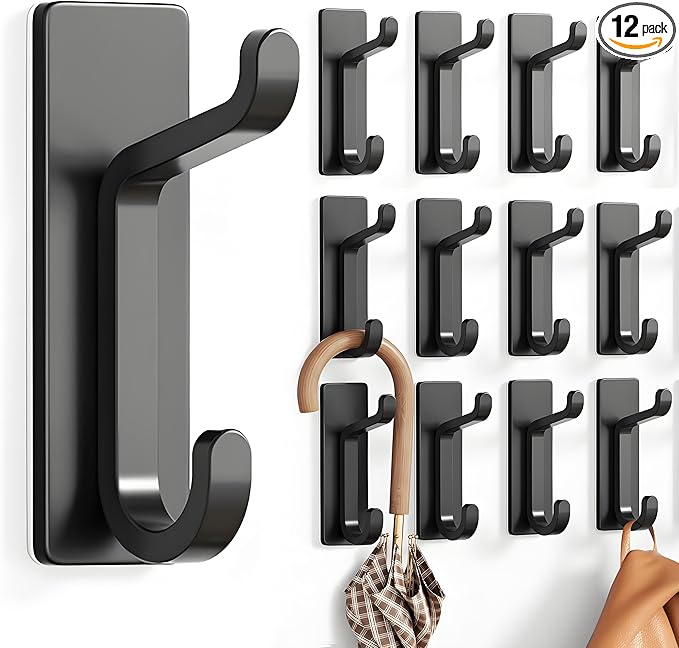 pickpiff 12 Pack Wall Hooks for Coat and Towel: 13LB Adhesive Door Hanger Stick by pickpiff