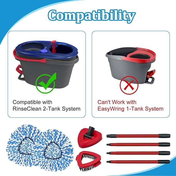 Spin Mop Handle, Mop Heads Replacements, Scrubber Mop Head and Mop Base - Image 2