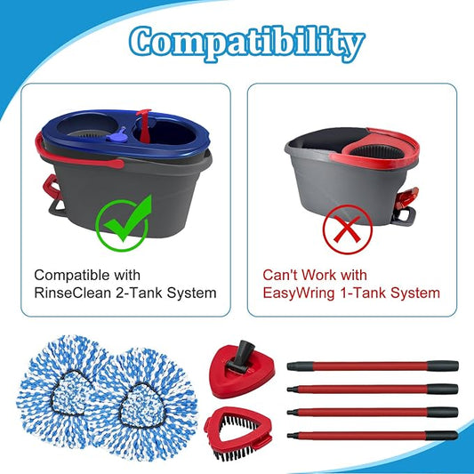 Spin Mop Handle, Mop Heads Replacements, Scrubber Mop Head and Mop Base - Image 2