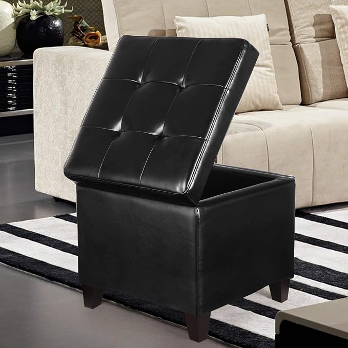 Adeco Storage Ottoman Foot Rest Stool, Leather Ottoman Footstool - Image 3