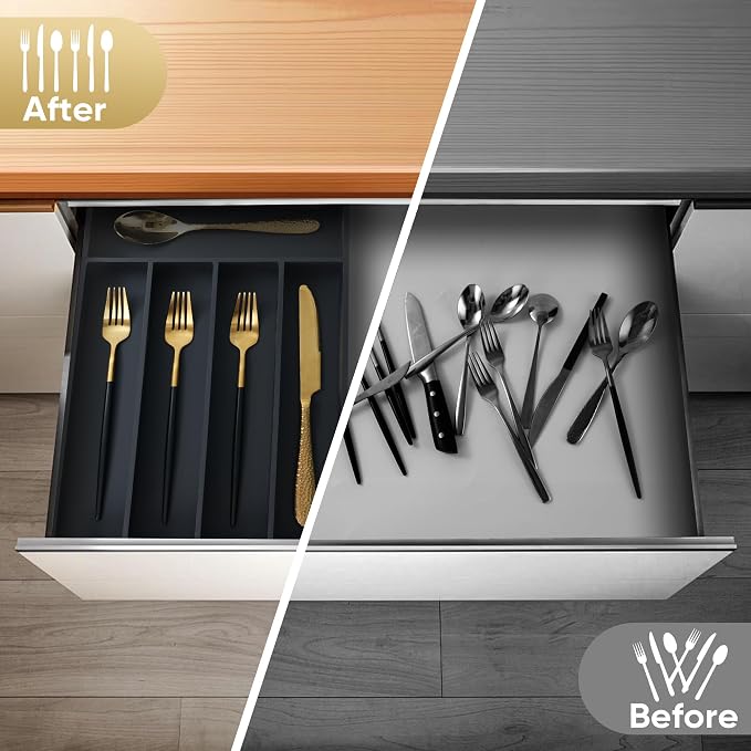 Silverware Organizer, 10 Inch Utensil Organizer Kitchen Drawer Organizer Bamboo - Image 4