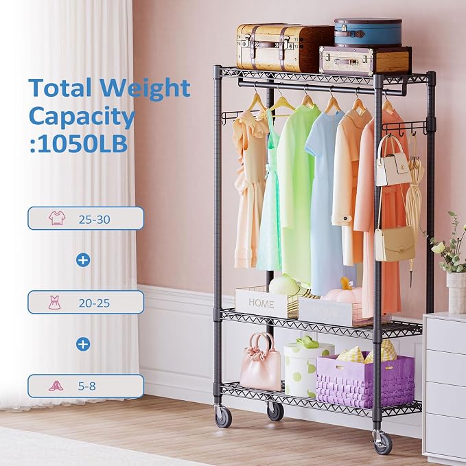 IZEUK 3 Tier Heavy Duty Rolling Garment Rack Wire Clothes Rack - Image 2