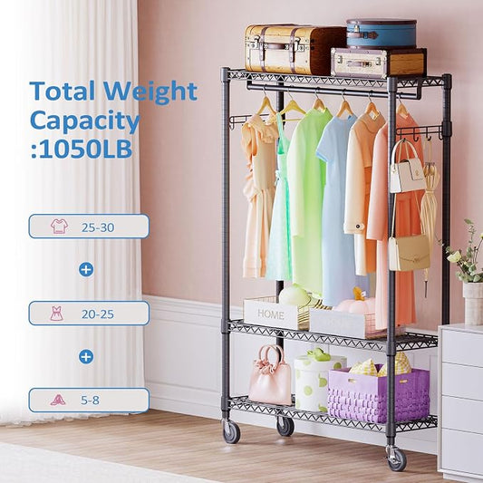 IZEUK 3 Tier Heavy Duty Rolling Garment Rack Wire Clothes Rack - Image 2