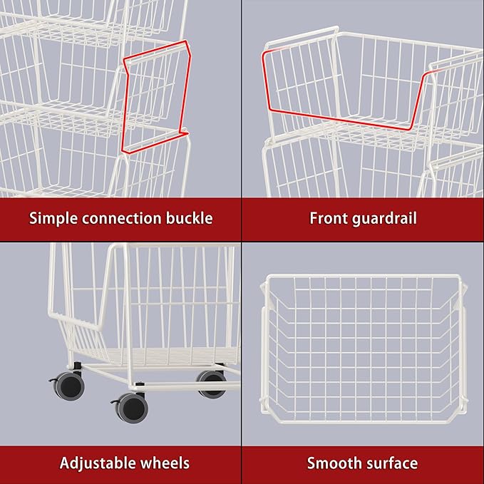 PUSDON Stackable Metal Storage Carts, Dual Use Shelf - Image 5