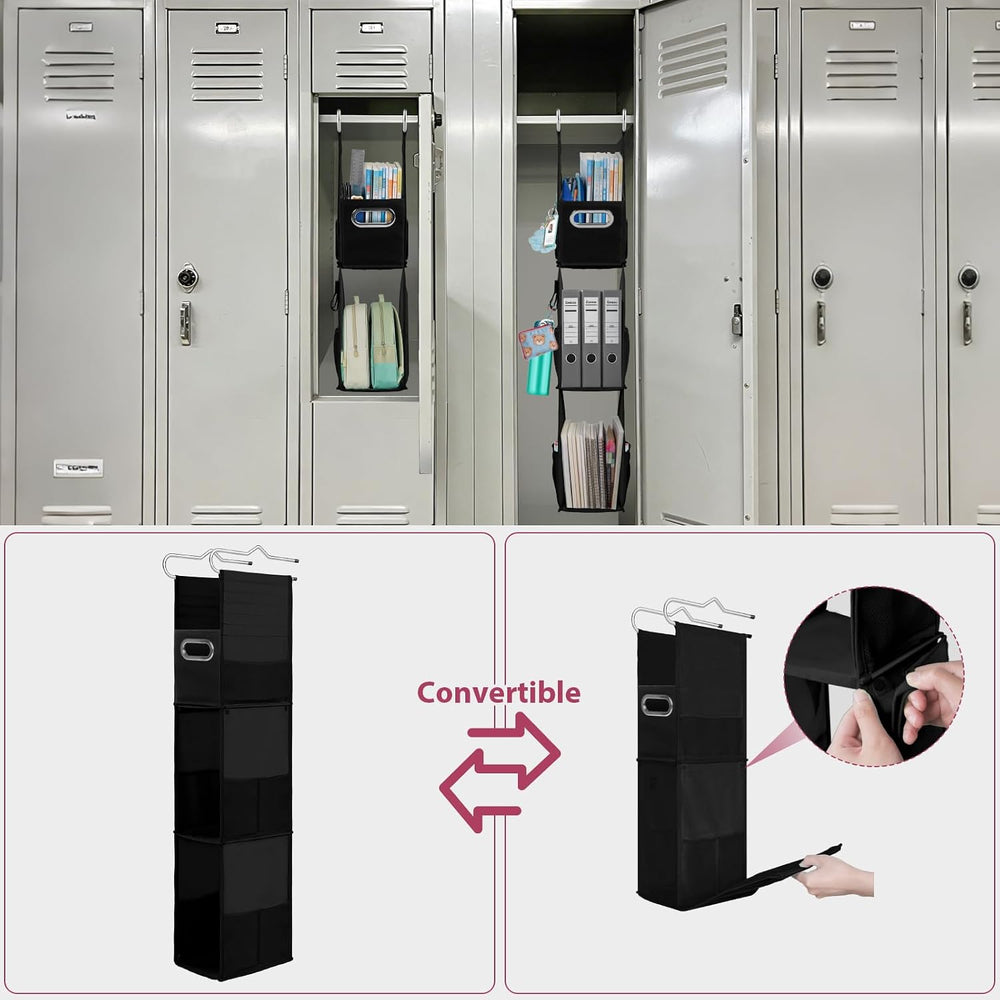 LOVEGRASS 3 Shelf Hanging Locker Organizer with Side Pockets, Dark Black