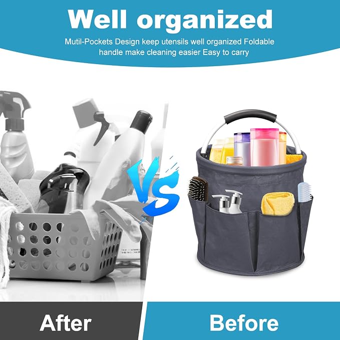 Qivine 17L Cleaning Caddy with Handle, Cleaning Supply Caddy Foldable Tool Bag - Image 3