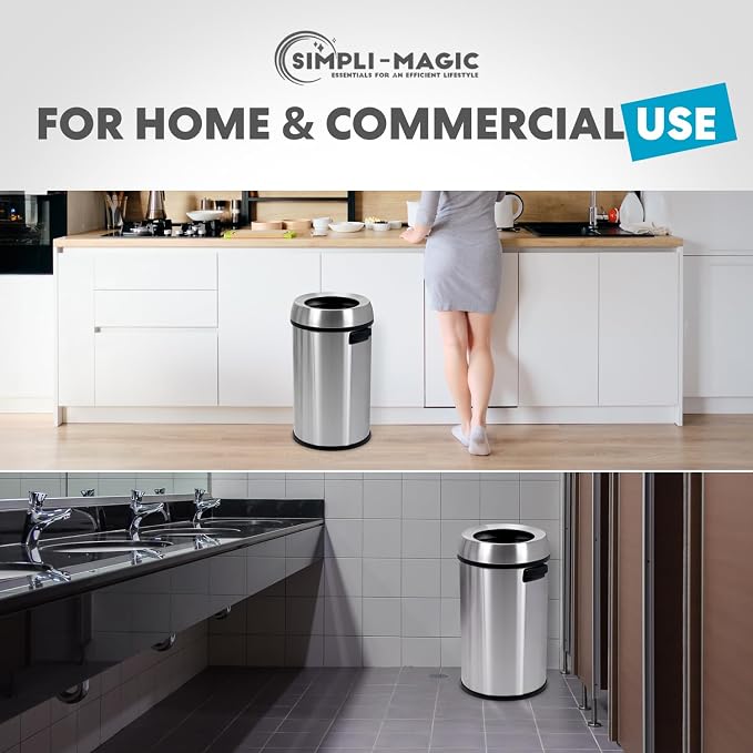 Simpli-Magic 65 Liter Open Top Trash Can, Commercial Grade, Stainless Steel - Image 6