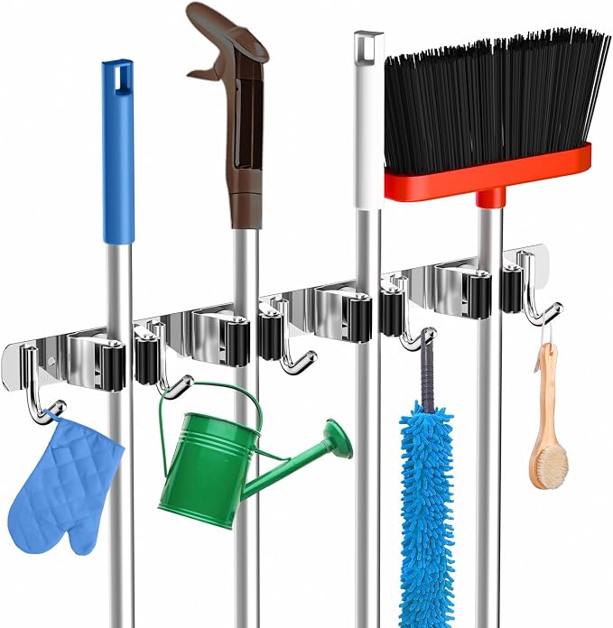 ZONGOOL 4 Racks and 5 Hooks Broom Holder Wall Mount Mop Hanger Wall Mounted Mop by ZONGOOLHouseware