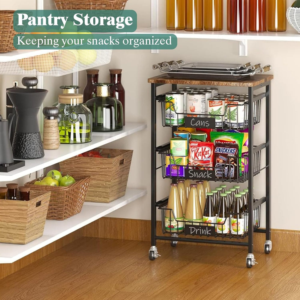 CHLORYARD 4-Tier Vegetable Fruit Basket Kitchen Storage Rolling Cart on Wheel...