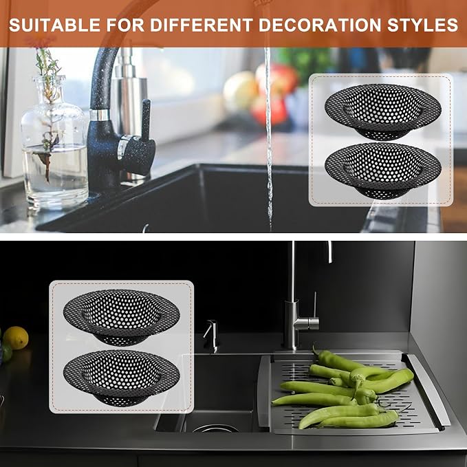 2 Pcs Black Stainless Steel Mesh Sink Drain Strainer, 4.45" Top/2.95" Kitchen - Image 5