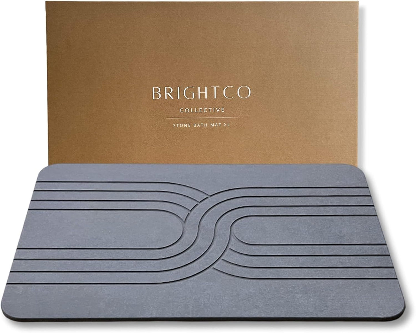 BrightCo XL Stone Bath Mat (30x17in) – Quick Dry Diatomaceous Earth Shower Rug, Super Absorbent Hard Foot Pad – Modern Anti-Slip Design for Bathroom Floor, Deep Charcoal (The Nexus, XL)