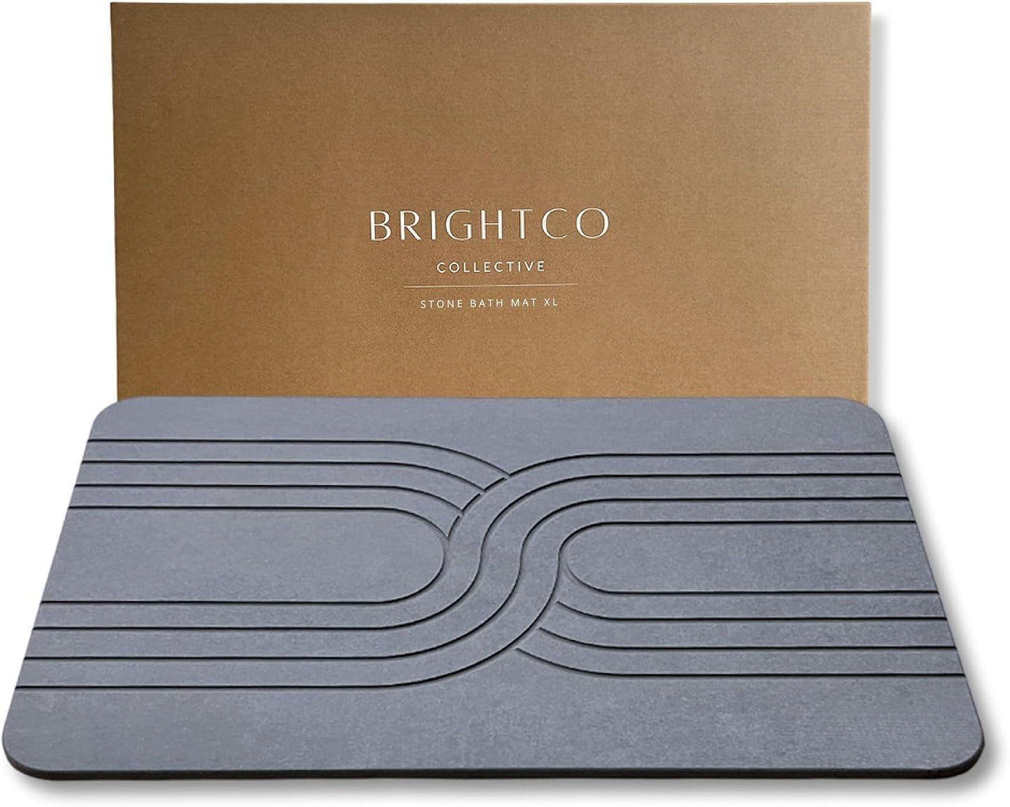 BrightCo XL Stone Bath Mat (30x17in) – Quick Dry Diatomaceous Earth Shower Rug, Super Absorbent Hard Foot Pad – Modern Anti-Slip Design for Bathroom Floor, Deep Charcoal (The Nexus, XL)