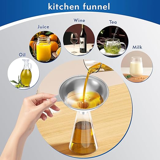 Stainless Steel Funnel with 30 Mesh Filter Food Grade Metal Funnel - Image 4