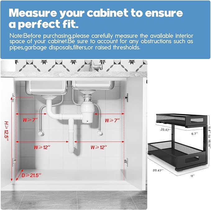 2 Pack 20.47IN Depth Under Sink Storage Organizer, Large 2-Tier Elegant Mesh - Image 2