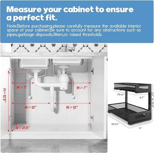 2 Pack 20.47IN Depth Under Sink Storage Organizer, Large 2-Tier Elegant Mesh - Image 2