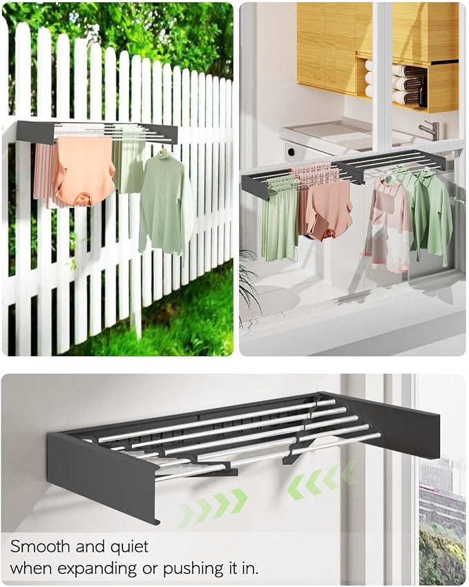 Wall Mounted Clothes Drying Rack 32", Foldable Wall Mount Laundry Rack Folding - Image 5