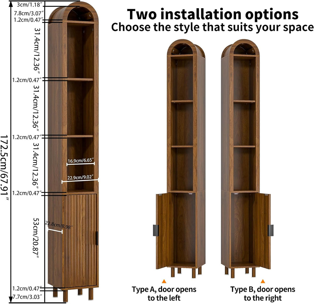 Narrow Bathroom Storage Cabinet, Tall Arched Small Wood Cabinet, Slim