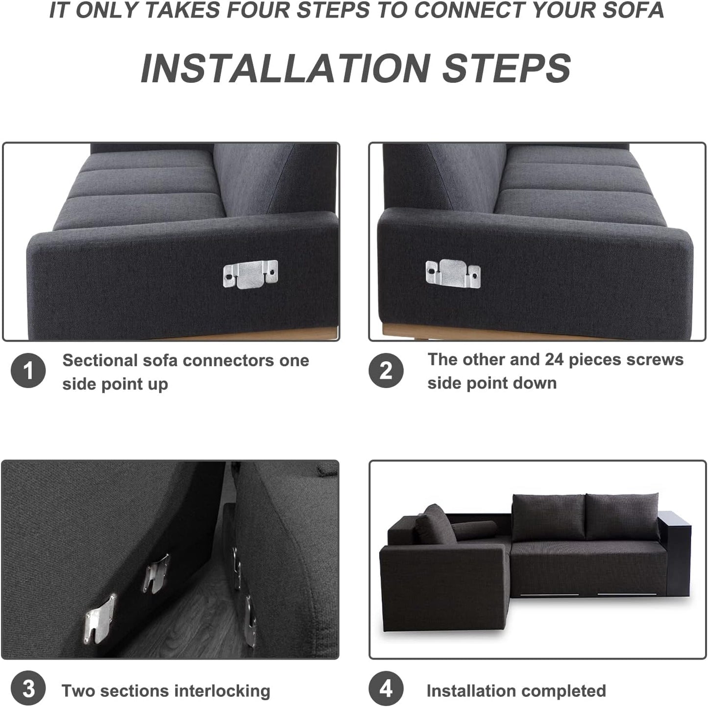 DEEPDREAM 4 Pcs Sectional Couch Connectors Metal Couch Clips Sofa Connector Interlocking Furniture Connector with 10 Pcs Screws