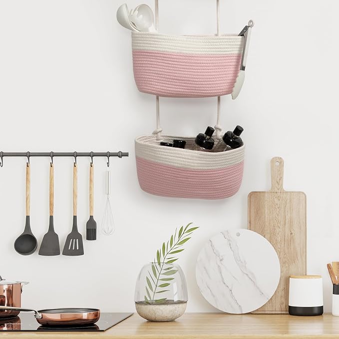 TeoKJ Over the Door Organizer, 3-Tier Woven Cotton Hanging Kitchen Baskets - Image 9