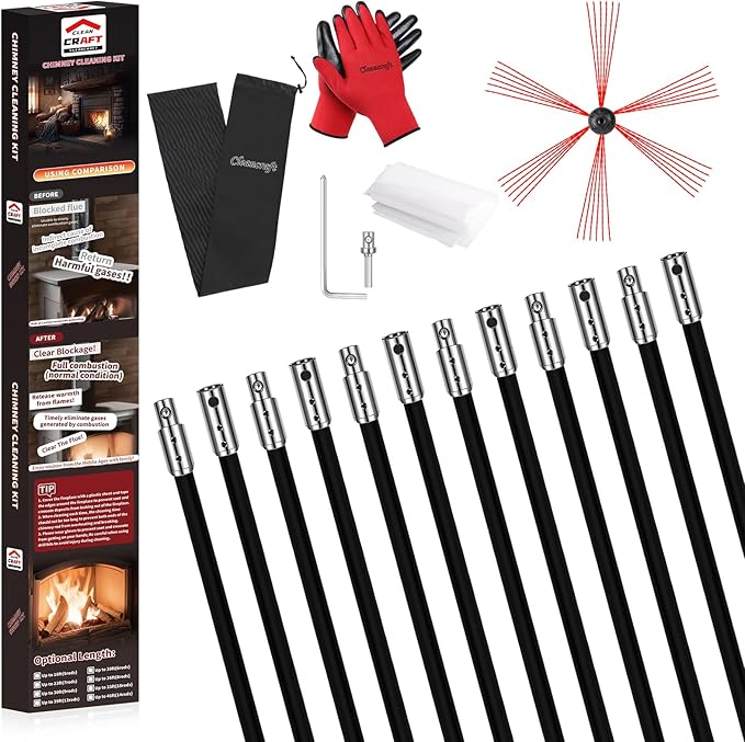 39 Feet Chimney Sweep Kit, Chimney Cleaning Kit by cleancraft