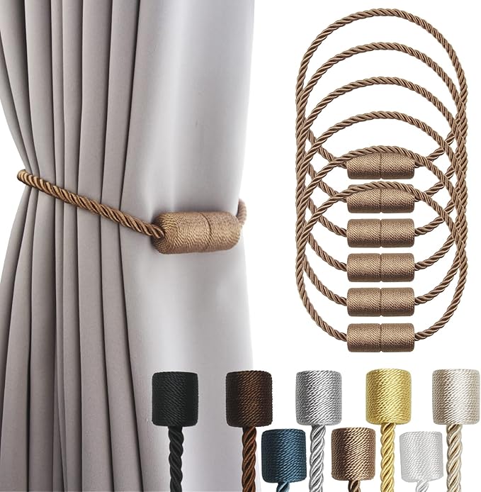6 Pack Khaki Strong Magnetic Curtain Tiebacks Outdoor Elegant Decorative Tie by CurtainTiebacks