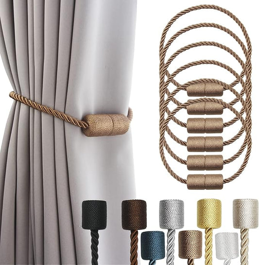 6 Pack Khaki Strong Magnetic Curtain Tiebacks Outdoor Elegant Decorative Tie by CurtainTiebacks