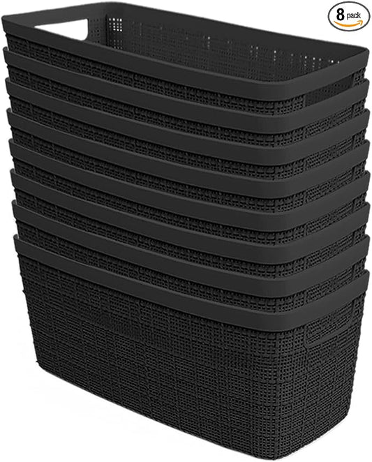 Curver Set of 8 Jute Slim Decorative Plastic Organization and Storage Baskets by Curver