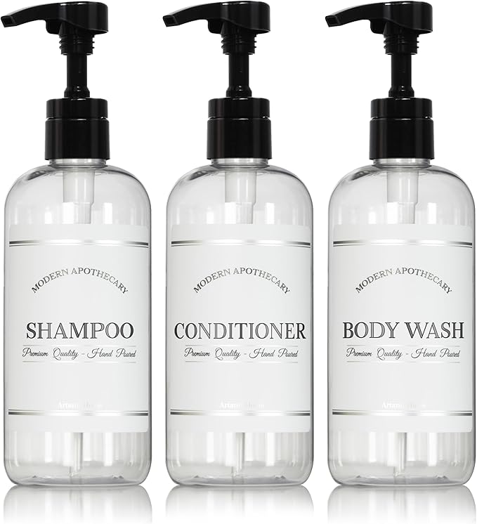 Clear Refillable Shampoo and Conditioner Bottles by ArtanisHome