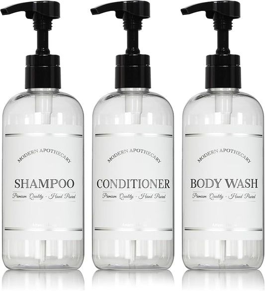 Clear Refillable Shampoo and Conditioner Bottles by ArtanisHome