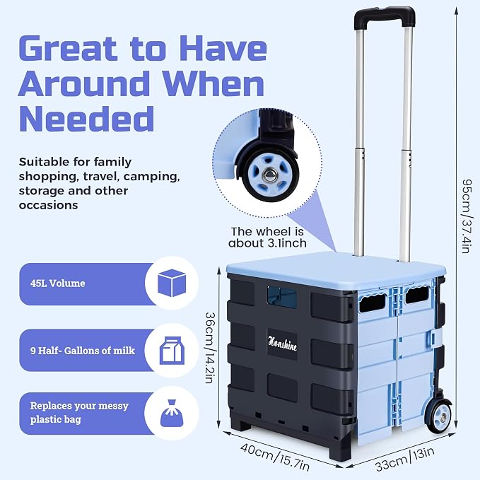 Collapsible Rolling Crate on Noiseless Wheels: Portable Utility Cart - Image 3