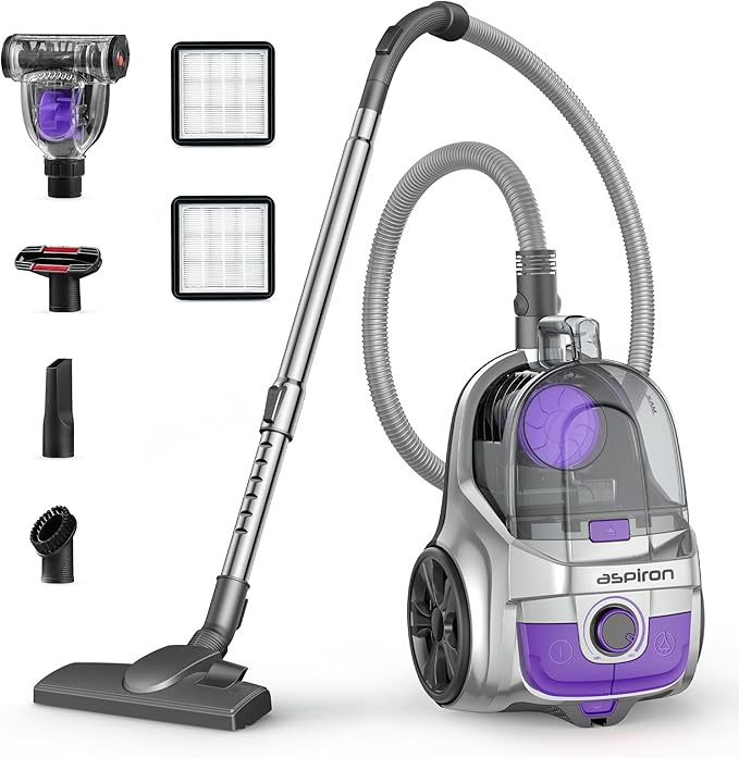 Aspiron Canister Vacuum, Upgraded 1600W Bagless Canister Vacuum Cleaner by aspiron