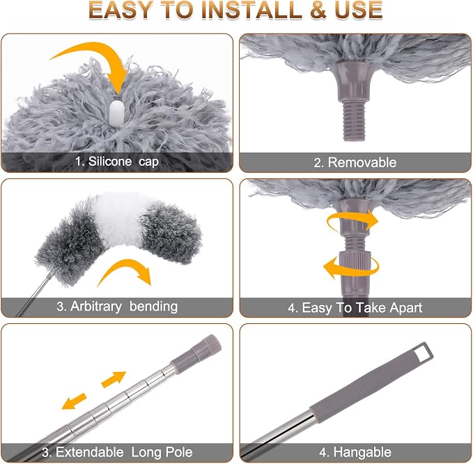 Microfiber Duster for Cleaning Fan, High Ceiling, Reusable Bendable Washable - Image 4