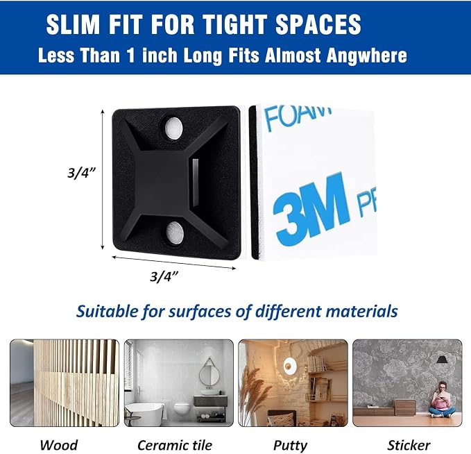 50 Set Cable Zip Tie Self Adhesive Mounts Kit - Image 3
