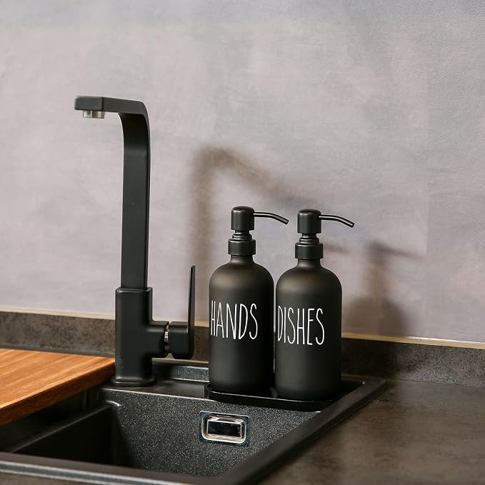 MOMEEMO Black Soap Dispenser Set, Contains Dish and Hand Soap Dispenser - Image 5