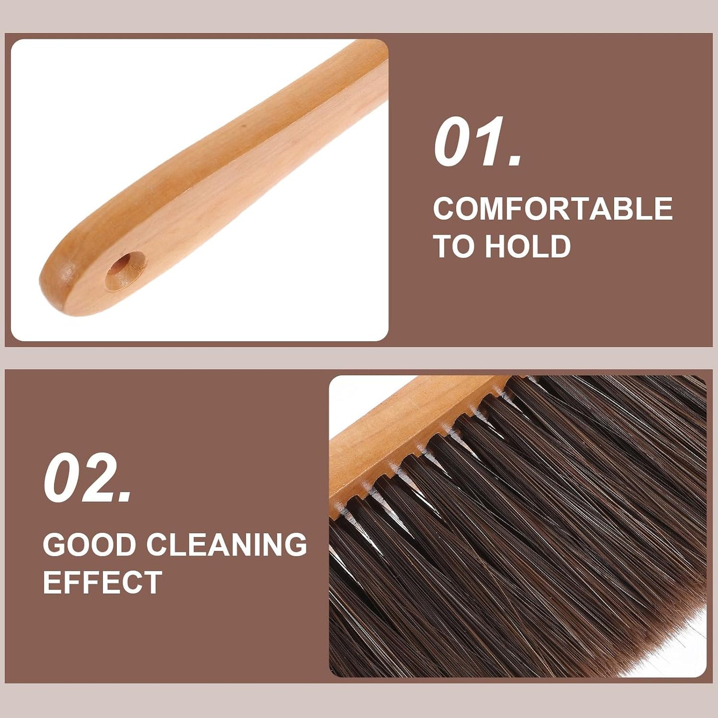 2pcs Wood Handle Dusting Brush Set with Soft and Stiff Bristles, Hand Whisk Broom for Bed, Upholstery, and Household Cleaning, Multipurpose Dust Remover for Home Use