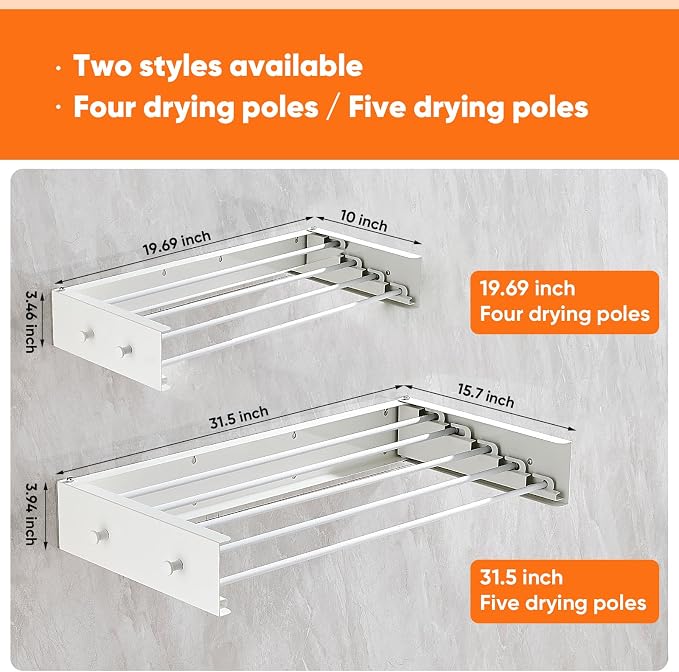 Clothes Drying Rack 20 inches Foldable Wall Mount Laundry Rack Folding Indoor - Image 6