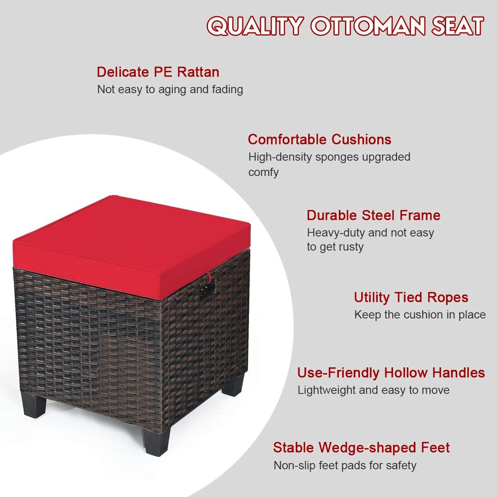 Tangkula 2 Pieces Outdoor Patio Ottoman, All Weather Rattan Wicker Ottoman Se...