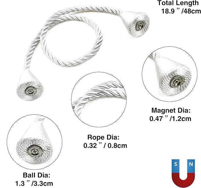 6 Pack Magnetic Curtain Tiebacks Rope Modern Handmade Curtain Tie Backs - Image 3