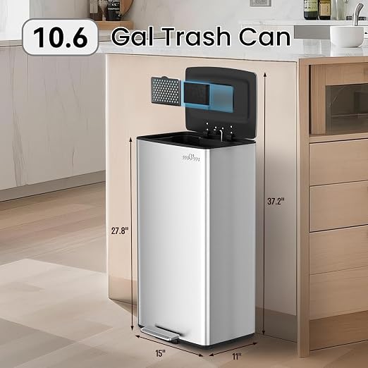 mVm 10.6 Gallon Kitchen Step Trash Can, Soft-Close and Foldable Foot Pedal - Image 3