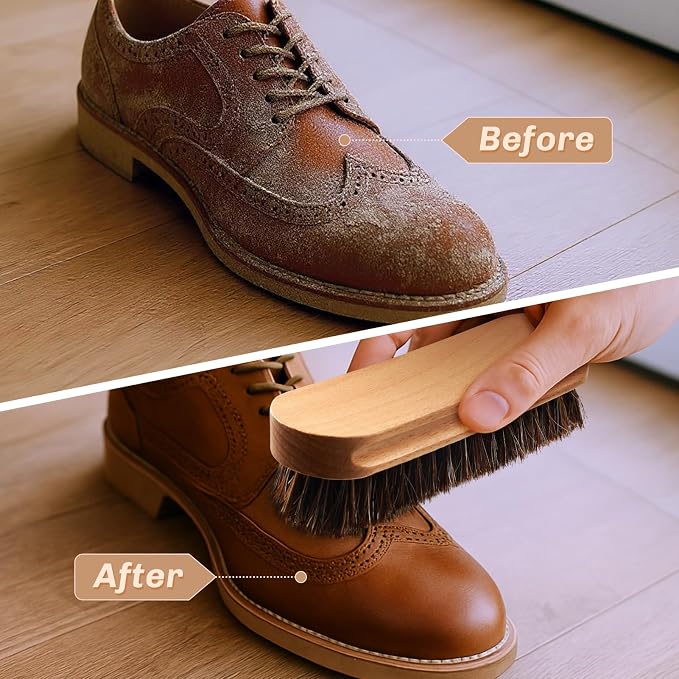 2 Pcs Horsehair Shine Shoes Brush Kit Polish Dauber Applicators Cleaning - Image 6