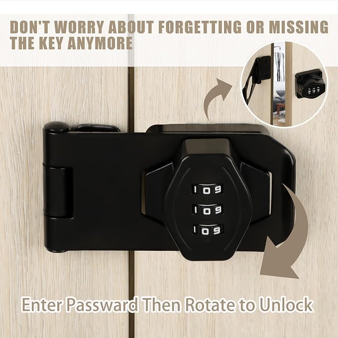 Password Rotary Hasp Locks, Digit Combination Lock Door Security Slide Latch - Image 6