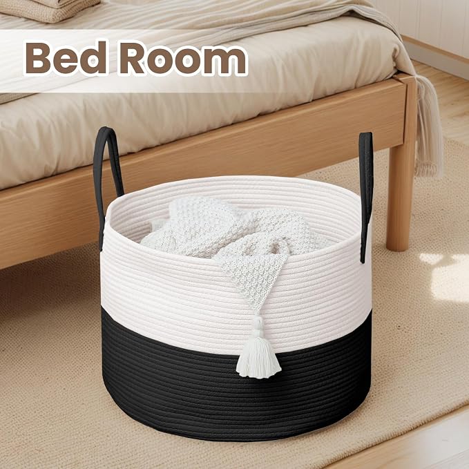Woven Blanket Basket, 65L Large Rope Storage Bin - Image 5