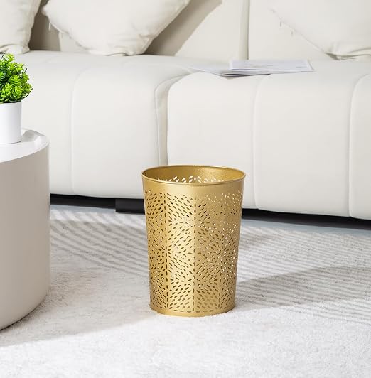 Small Gold Metal Trash Can Wastebasket, Decorative Hollow-Out Garbage Can Waste - Image 9