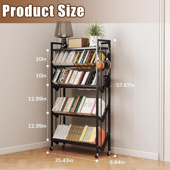 Book Carts 5 Tier 57.7x35.4x9.84 in Rolling Book Cart Large Capacity Bookshelf - Image 2