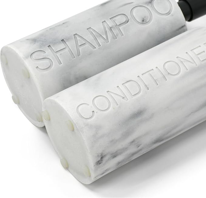 Marble Resin 2 Piece Shampoo and Conditioner Dispenser Set, Luxurious - Image 3