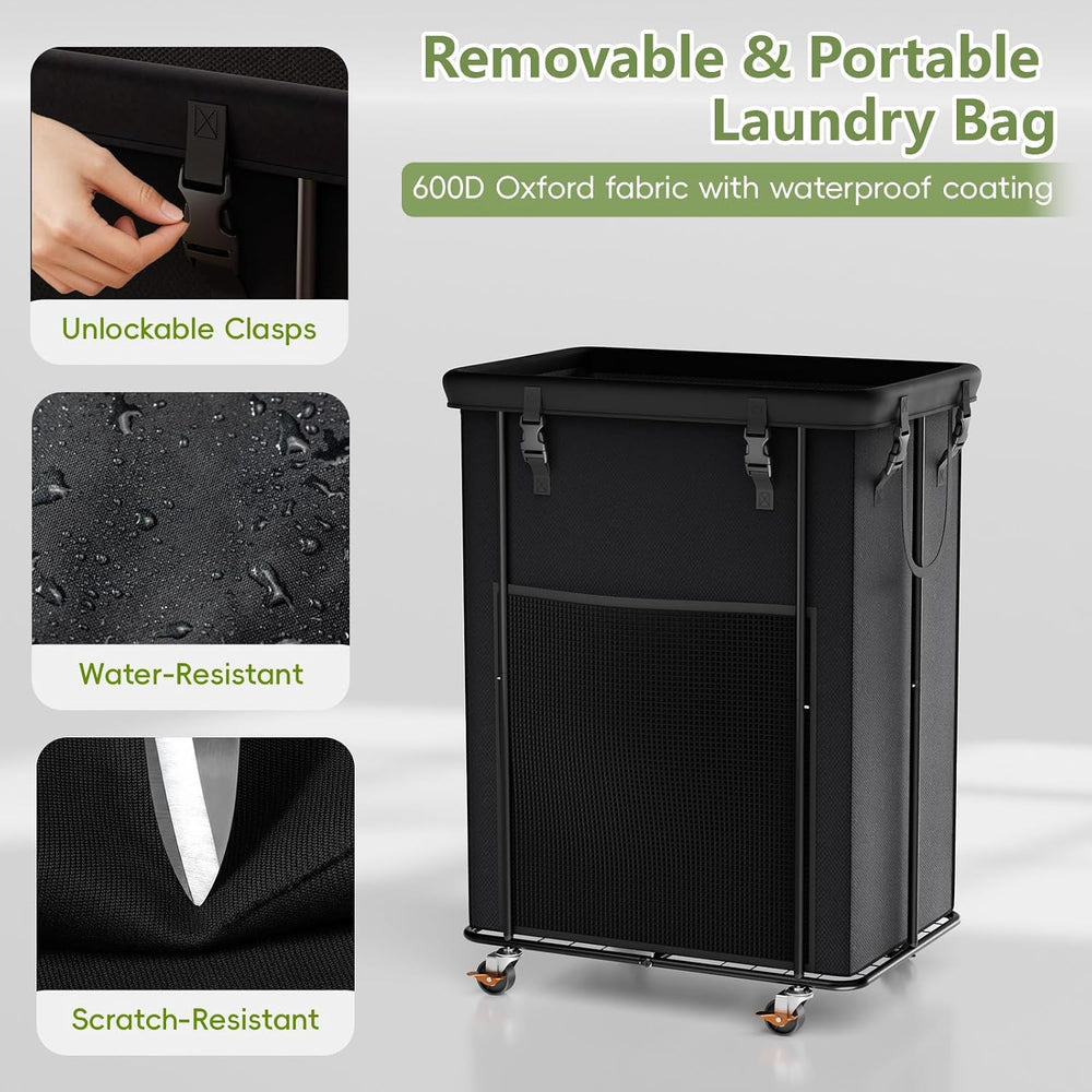 Laundry Hamper with Wheels and Lid, 200L Large Rolling Laundry Basket Black