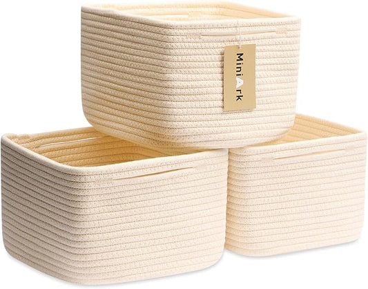 Small Organizing Baskets for Cubes Shelf, 9.7x9.7x7.1 Inch Rope Woven Storage by MiniArkStorageBasketsHome